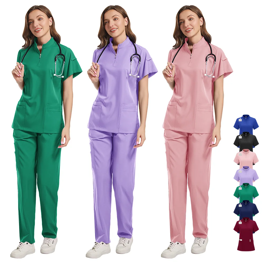 Hot Sale Summer Women's Frosted Suit Hospital Work Nurse Accessories Casual Stand-up Collar Zipper Short-sleeved Medical Uniform
Hot Sale Summer Women's Frosted Suit Hospital Work Nurse Accessories Casual Stand-up Collar Zipper Short-sleeved Medical Uniform