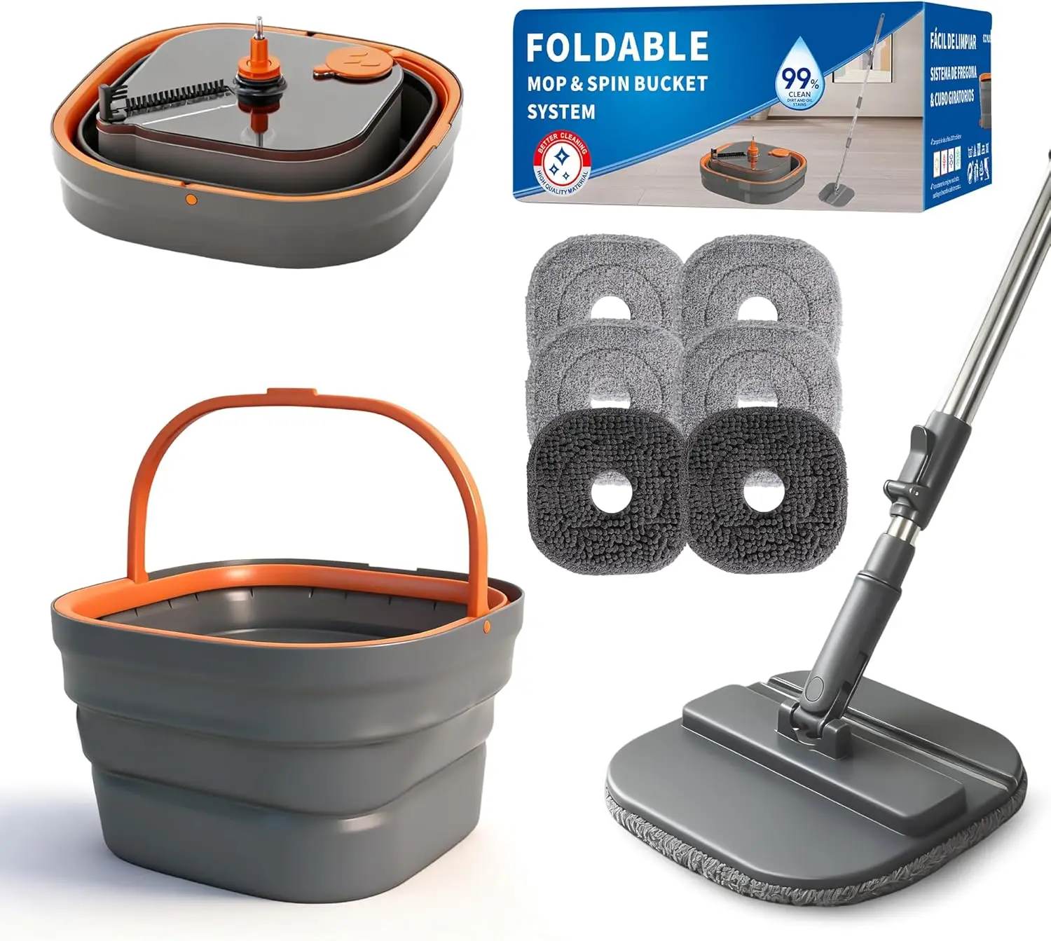 Collapsible Mop and Bucket Set, Spin Mop with Separate Dirty and Clean Water, 6 Replaceable Mopping Pads with Foldable Handle
Collapsible Mop and Bucket Set, Spin Mop with Separate Dirty and Clean Water, 6 Replaceable Mopping Pads with Foldable Handle