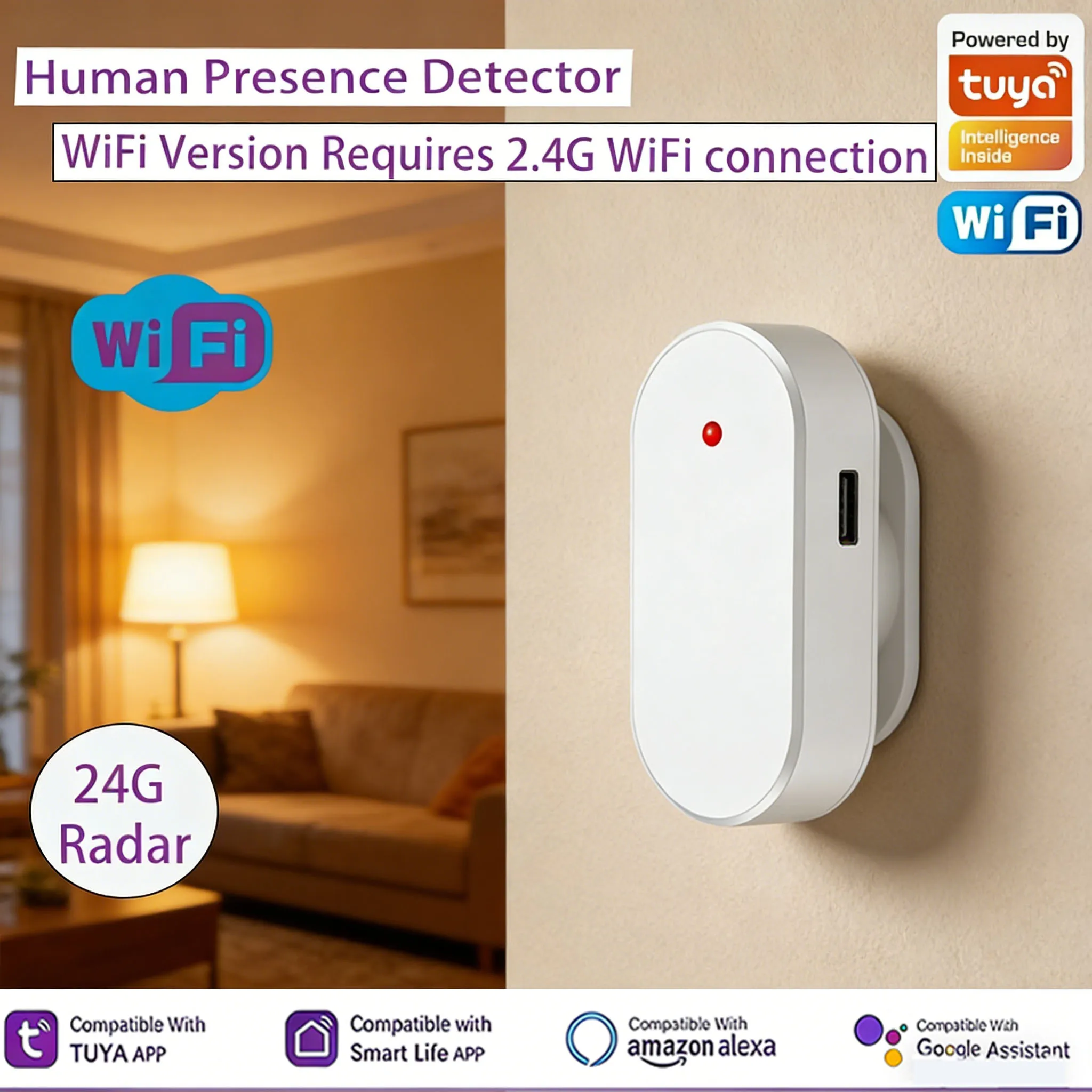 Tuya WiFi 24GHz Radar Human Presence Detector Smart Sensor Supports Alexa Google Assistant Home Security Monitor
Tuya WiFi 24GHz Radar Human Presence Detector Smart Sensor Supports Alexa Google Assistant Home Security Monitor