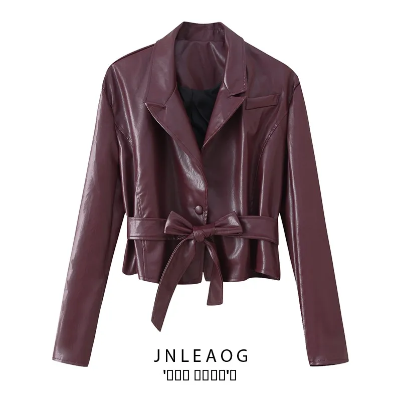 Faionable Long Sve Leather Jaet Women's Autumn New Sle Waist-Cinching Collar Stand-Up Tie-Belted Sli Commute Wind
Faionable Long Sve Leather Jaet Women's Autumn New Sle Waist-Cinching Collar Stand-Up Tie-Belted Sli Commute Wind