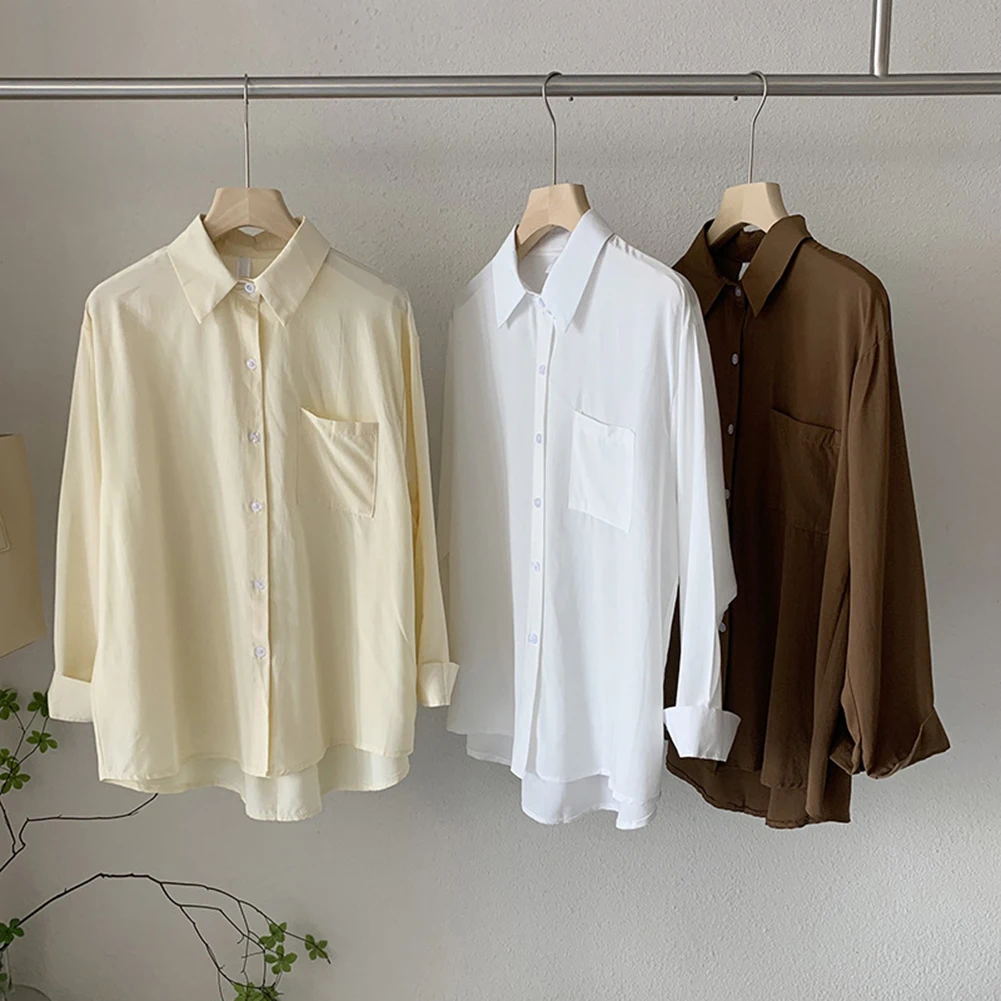 Large Pocket Single-breasted Solid Color Long-sleeved Mid-length Style Women Shirt Solid Color Shirt Basic Fashionable
Large Pocket Single-breasted Solid Color Long-sleeved Mid-length Style Women Shirt Solid Color Shirt Basic Fashionable