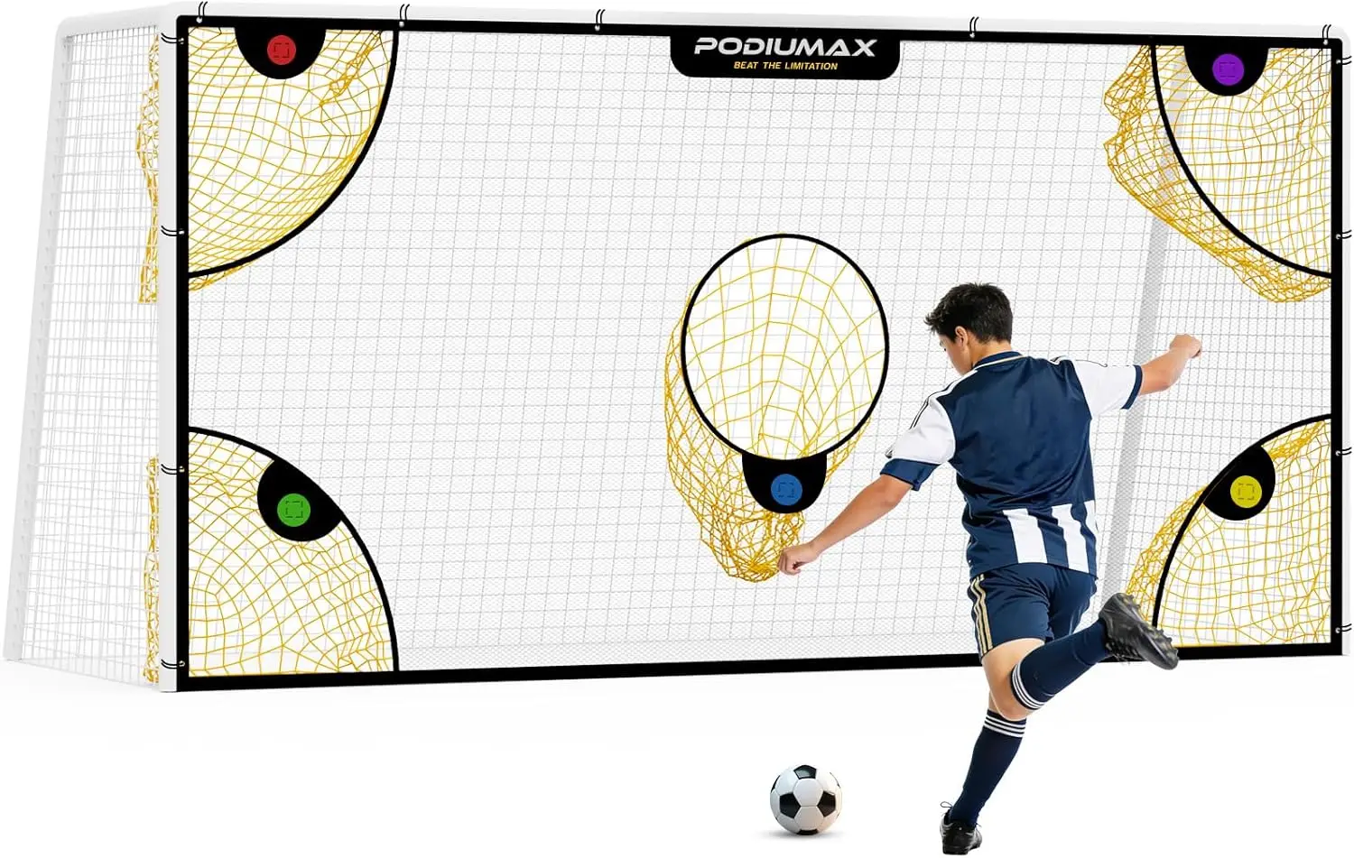Soccer Goal Target Net with Highlighted Scoring Zones, 12x6ft Practice Net for Training
Soccer Goal Target Net with Highlighted Scoring Zones, 12x6ft Practice Net for Training