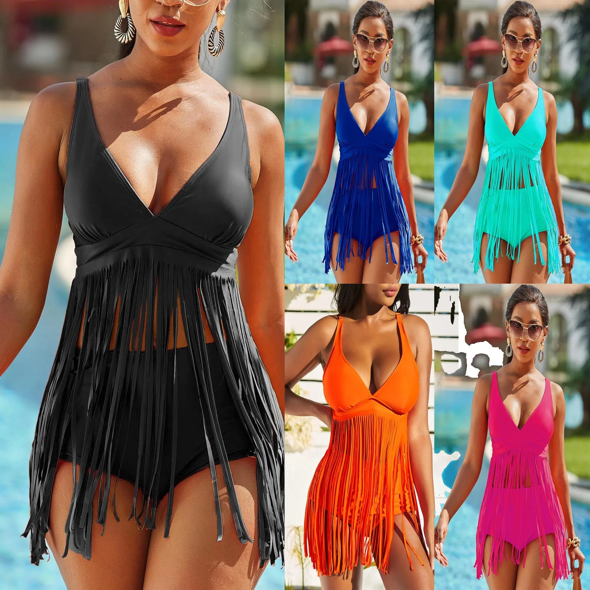 Women Solid Color with Tassel Decoration Two Piece Swimsuit
Women Solid Color with Tassel Decoration Two Piece Swimsuit