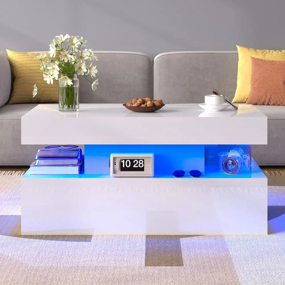 Coee Table with LED Light, ern High Gloss inish Center Table with 2-Tier Storage Space, Minimalist Coee Table or Living Room, Oi
Coee Table with LED Light, ern High Gloss inish Center Table with 2-Tier Storage Space, Minimalist Coee Table or Living Room, Oi