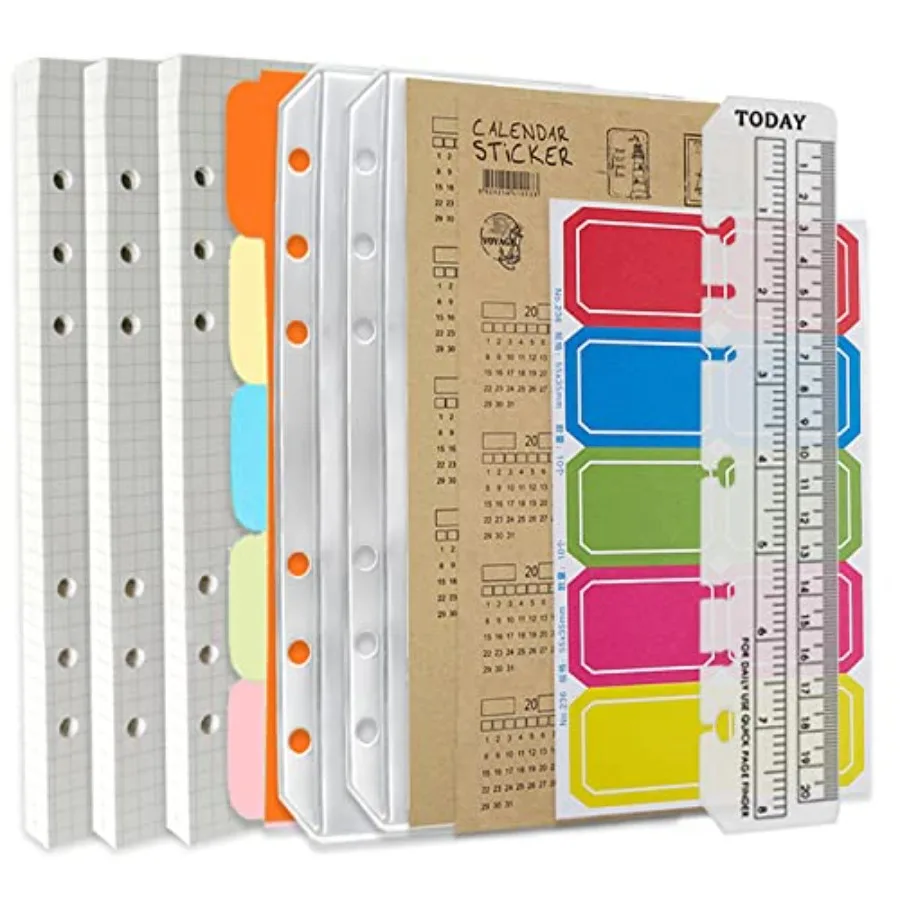 A5 6-Hole Binder Notebook Refills Set - 135 Sheets 270 Pages Graph Paper + 2pcs A5 Zipper Binder Pockets + 5 Pcs A5 Dividers +
A5 6-Hole Binder Notebook Refills Set - 135 Sheets 270 Pages Graph Paper + 2pcs A5 Zipper Binder Pockets + 5 Pcs A5 Dividers +