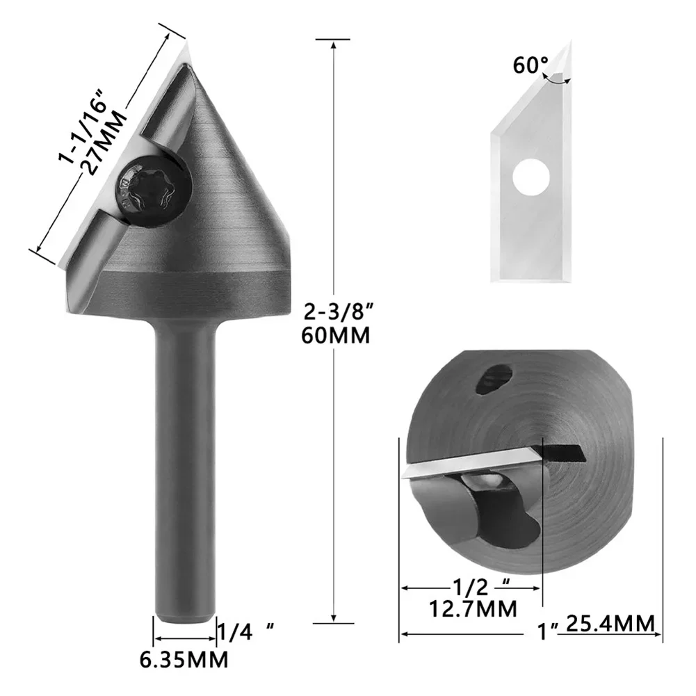 For Woodworking Router Bit 60 Degree VGroove Replaceable Insert with 14 Inch Shank for Electric Milling Machines
For Woodworking Router Bit 60 Degree VGroove Replaceable Insert with 14 Inch Shank for Electric Milling Machines