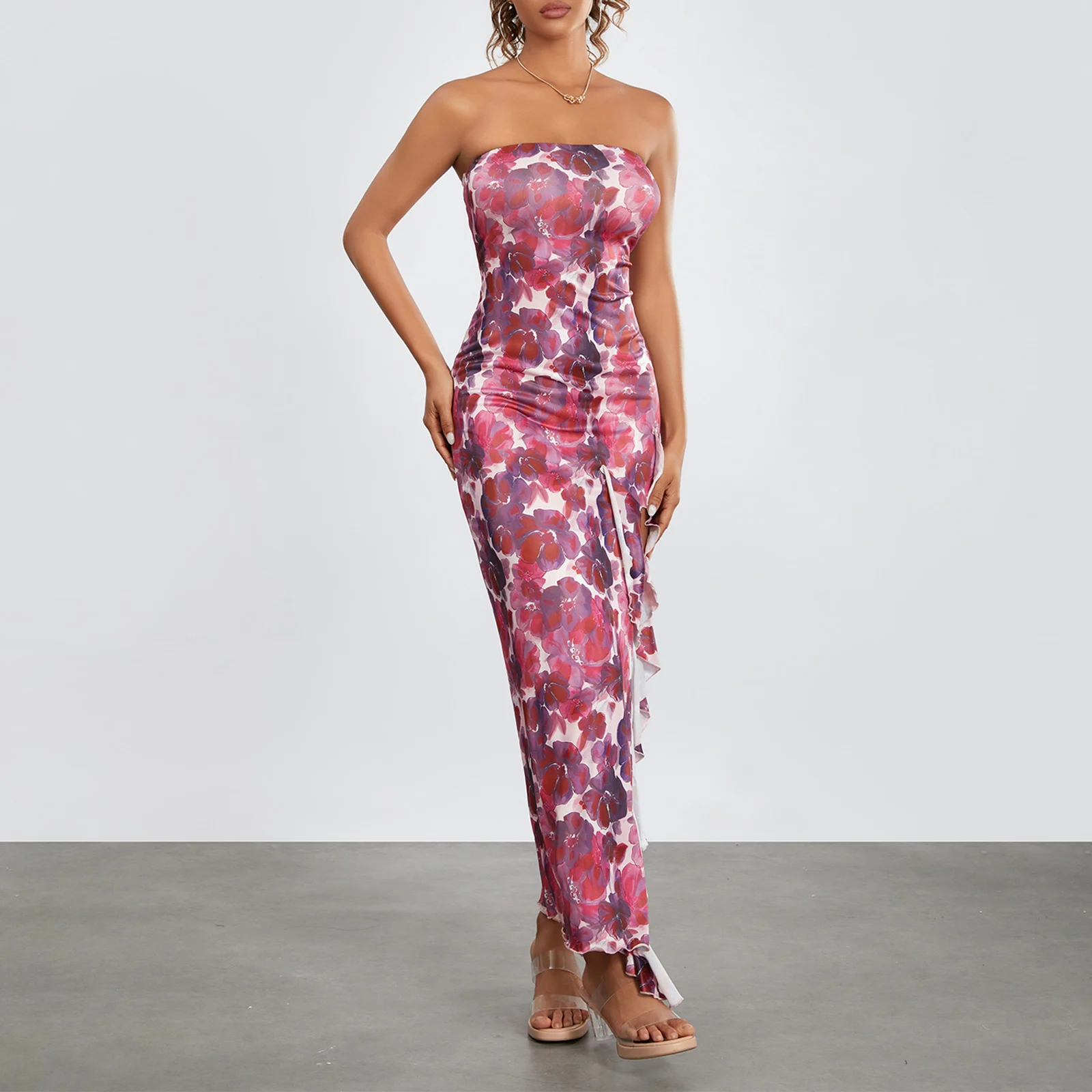 Women Tube Dress Strapless Backless Flower Print Slit Dress Summer Cocktail Dress for Party Clubwear
Women Tube Dress Strapless Backless Flower Print Slit Dress Summer Cocktail Dress for Party Clubwear
