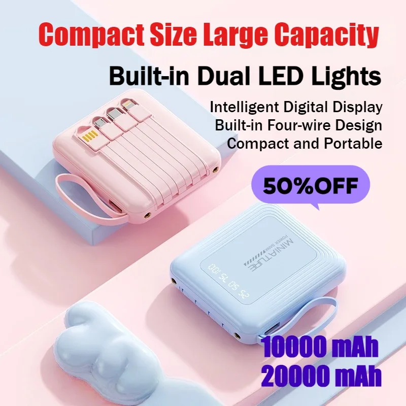 10W 10000mAh High-Capacity Mini Power Bank with Built-in Cable Compact and Portable Charger
10W 10000mAh High-Capacity Mini Power Bank with Built-in Cable Compact and Portable Charger