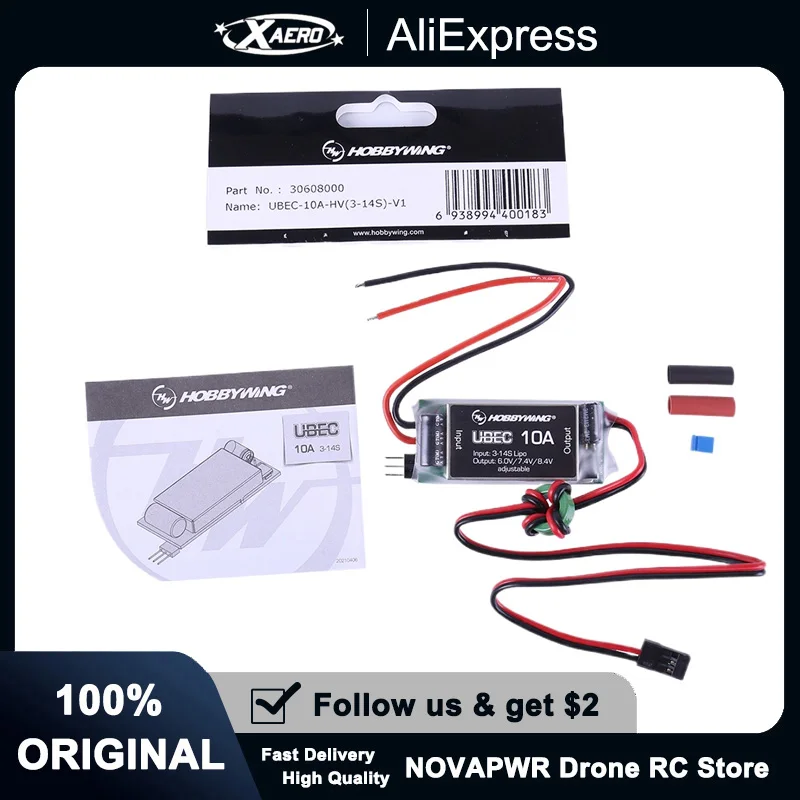 Hobbywing 10A UBEC - 3-14S LiPo HV BEC with 6V/7.4V/8.4V Adjustable Output for RC Drone FPV (Step-Down Voltage Regulator)
Hobbywing 10A UBEC - 3-14S LiPo HV BEC with 6V/7.4V/8.4V Adjustable Output for RC Drone FPV (Step-Down Voltage Regulator)