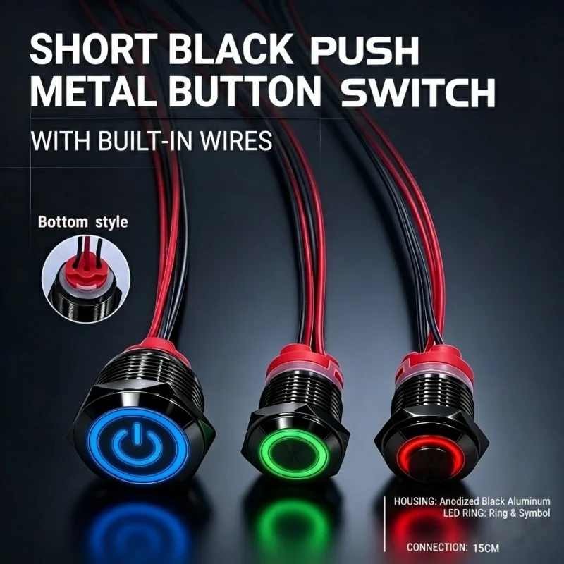 Push button /switch 16/19/22mm black short metal 6/12/24/220V self-locking reset latching with light with wire 15cm car on/off
Push button /switch 16/19/22mm black short metal 6/12/24/220V self-locking reset latching with light with wire 15cm car on/off
