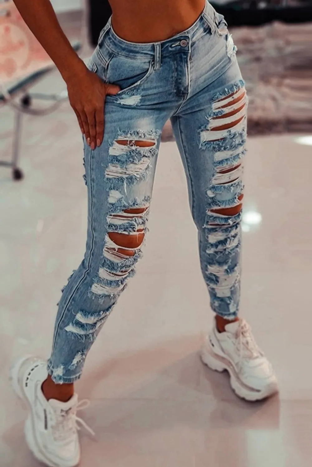 Women's Summer Casual High-Waisted Ripped Skinny Jeans Distressing and Ankle Length Washed Denim Fabric Pants
Women's Summer Casual High-Waisted Ripped Skinny Jeans Distressing and Ankle Length Washed Denim Fabric Pants