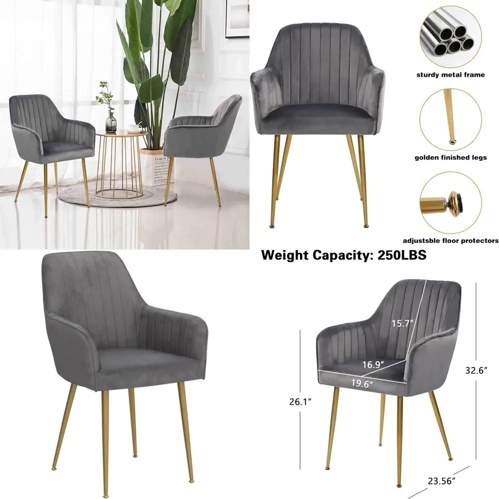 Pair of Gray Velvet Upholstered Accent Chairs with Gold Legs for Living Room 
Pair of Gray Velvet Upholstered Accent Chairs with Gold Legs for Living Room