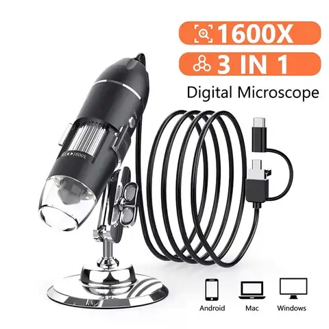 1600X Digital Microscope 3in1 TypeC USB Professional Electronic Microscope With 8LED Endoscope Camera Magnifier For Soldering