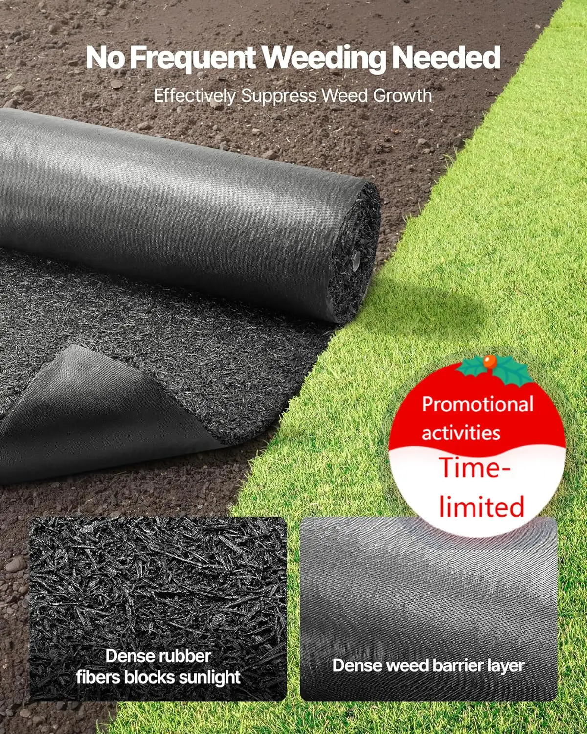 VEVOR Rubber Mulch Mat Roll, 2 Rolls 96 x 24 in Recycled Rubber Mulch Mat, 0.5 Thick Cuttable, Reduced Weed Growth, Natural-Look
VEVOR Rubber Mulch Mat Roll, 2 Rolls 96 x 24 in Recycled Rubber Mulch Mat, 0.5 Thick Cuttable, Reduced Weed Growth, Natural-Look