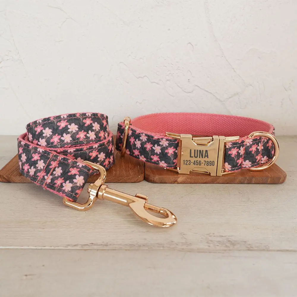 Personalized Dog Collar with Free Engraving, Matching Pet Leash,Customzied Contacts Metal Buckle, Black Pink Flower Pet Collar
Personalized Dog Collar with Free Engraving, Matching Pet Leash,Customzied Contacts Metal Buckle, Black Pink Flower Pet Collar
