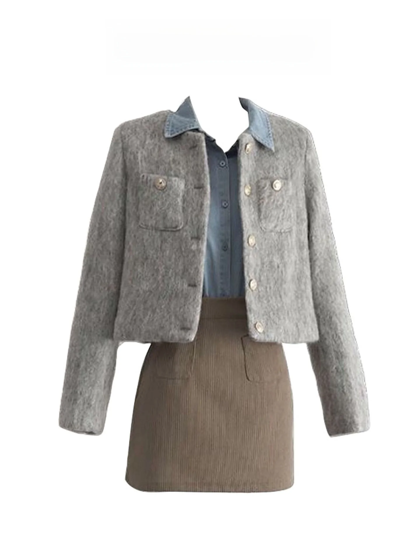 Korean Style Women's Early Autumn Winter Short Woolen Jacket Shirt Top Skirt Set Small Fragrance Style Fashion Set for Teens
Korean Style Women's Early Autumn Winter Short Woolen Jacket Shirt Top Skirt Set Small Fragrance Style Fashion Set for Teens