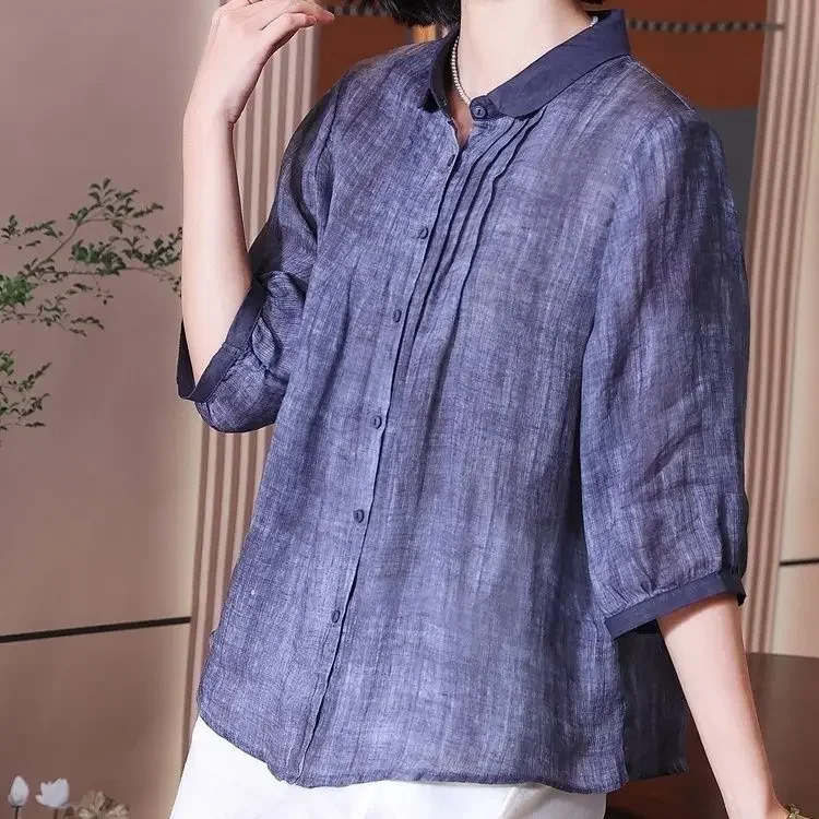 2025 Spring New Stand Collar Loose Casual Simple Shirt Cropped Sleeves Retro Elegant Temperament Ramie Top for Women
2025 Spring New Stand Collar Loose Casual Simple Shirt Cropped Sleeves Retro Elegant Temperament Ramie Top for Women