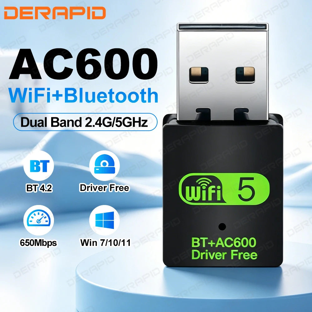 600Mbps USB WiFi Bluetooth Adapter Dual Band 2.4/5.8GHz Wireless Dongle for Laptop Desktop PC Windows 10 11 Mini High Speed 5G
600Mbps USB WiFi Bluetooth Adapter Dual Band 2.4/5.8GHz Wireless Dongle for Laptop Desktop PC Windows 10 11 Mini High Speed 5G