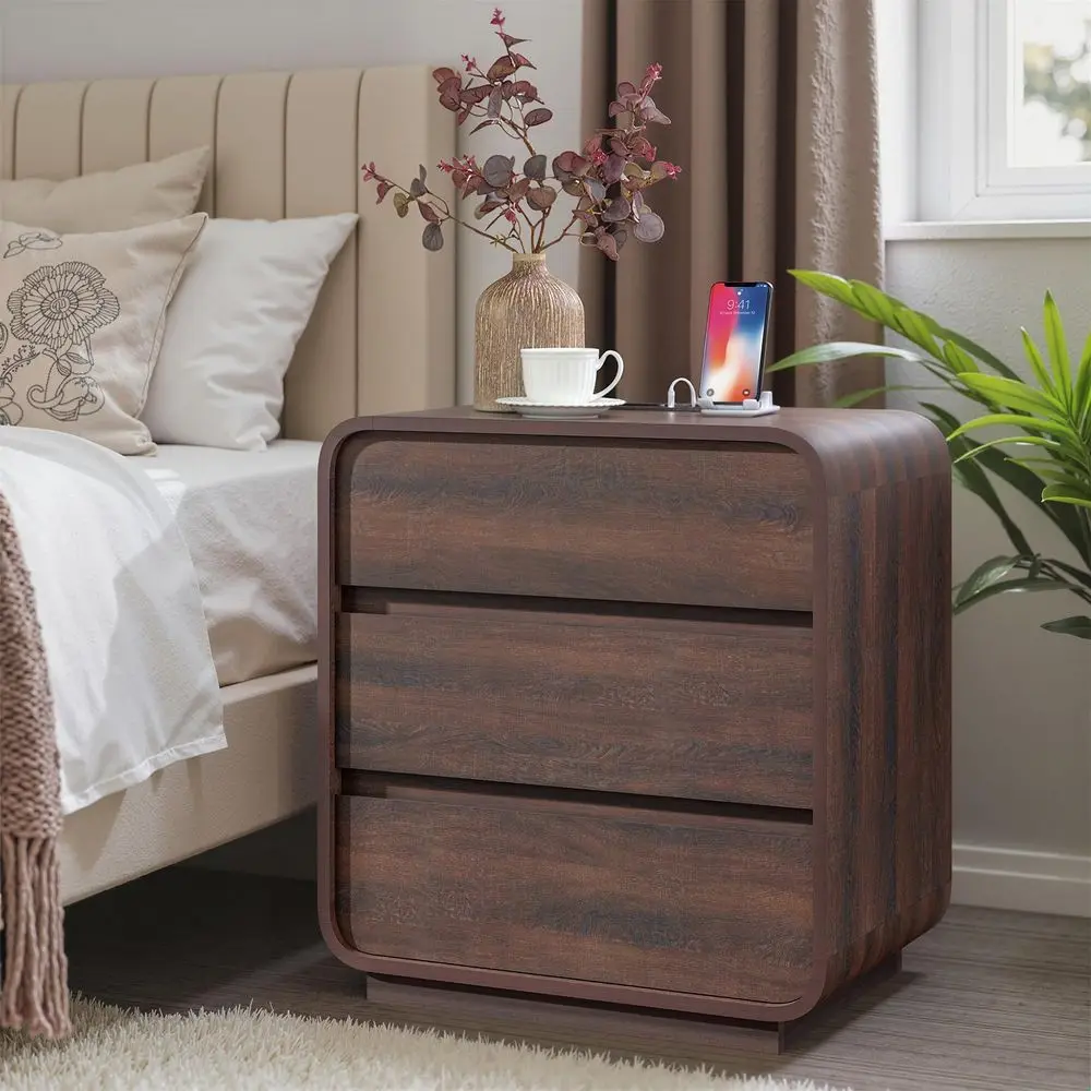 Modern Nightstand Set of 2, 23.2 Wide Wood Bedside Table with Charging Station, 3 Storage Drawers Side Table Curved Profile, Ha
Modern Nightstand Set of 2, 23.2 Wide Wood Bedside Table with Charging Station, 3 Storage Drawers Side Table Curved Profile, Ha