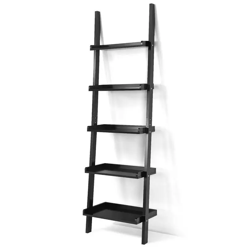5-Tier Wall-leaning Ladder Shelf Display Rack for Plants and Books-Black
5-Tier Wall-leaning Ladder Shelf Display Rack for Plants and Books-Black