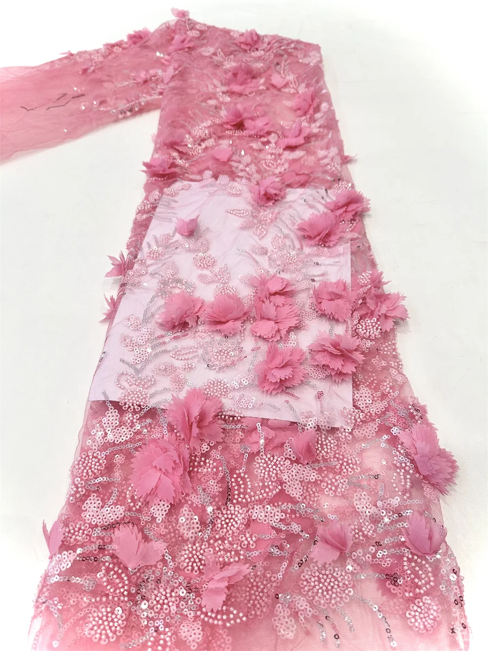 African 3D Flower Beaded Lace Fabric 2024 High Quality 5 Yards French Nigerian Embroidery Tulle Fabrics For Wedding Dress Sewing
African 3D Flower Beaded Lace Fabric 2024 High Quality 5 Yards French Nigerian Embroidery Tulle Fabrics For Wedding Dress Sewing