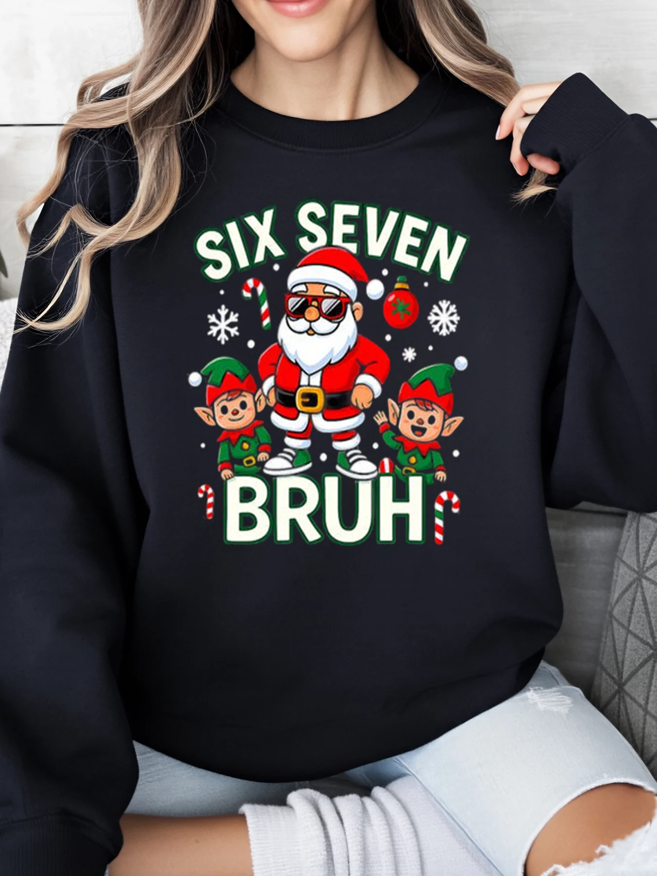 Толстовка с рождественским принтом Santa and Elves Six Seven Bruh, женская повседневная праздничная одежда, черная, больших размеров
Толстовка с рождественским принтом Santa and Elves Six Seven Bruh, женская повседневная праздничная одежда, черная, больших размеров