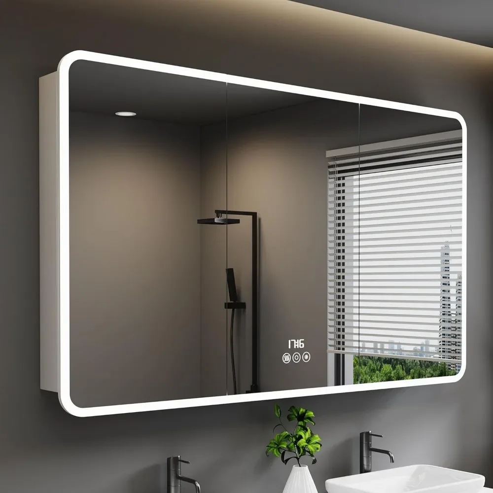 Medicine Cabinet with LED Lights and Mirror, 60 x 36 Inch Surface and Recessed Mounted Bathroom Cabinet with Door
Medicine Cabinet with LED Lights and Mirror, 60 x 36 Inch Surface and Recessed Mounted Bathroom Cabinet with Door