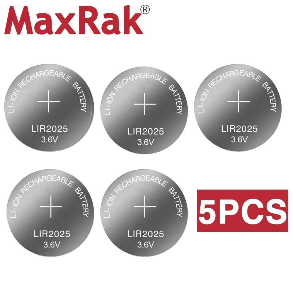 5PCS LIR2025 3.6V 25mAh Rechargeable Lithium Battery for Toy Car Key Scale Remote Control CR2025 Button Coin Cell LIR 2025
5PCS LIR2025 3.6V 25mAh Rechargeable Lithium Battery for Toy Car Key Scale Remote Control CR2025 Button Coin Cell LIR 2025