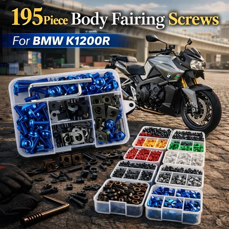 195pcs Motorcycle Fairing Bolts Body Screws Nuts For BMW K1200R K1200S K 1200 R K 1200R Kit Aluminum CNC Fasteners Clips Set
195pcs Motorcycle Fairing Bolts Body Screws Nuts For BMW K1200R K1200S K 1200 R K 1200R Kit Aluminum CNC Fasteners Clips Set