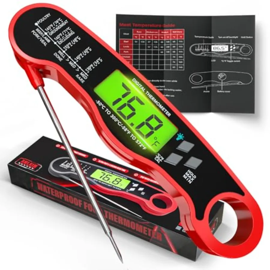 Meat Thermometer Digital - Instant Read Waterproof Food Thermometer with Backlight for Cooking, Grill, Candy, Kitchen and Stock
Meat Thermometer Digital - Instant Read Waterproof Food Thermometer with Backlight for Cooking, Grill, Candy, Kitchen and Stock