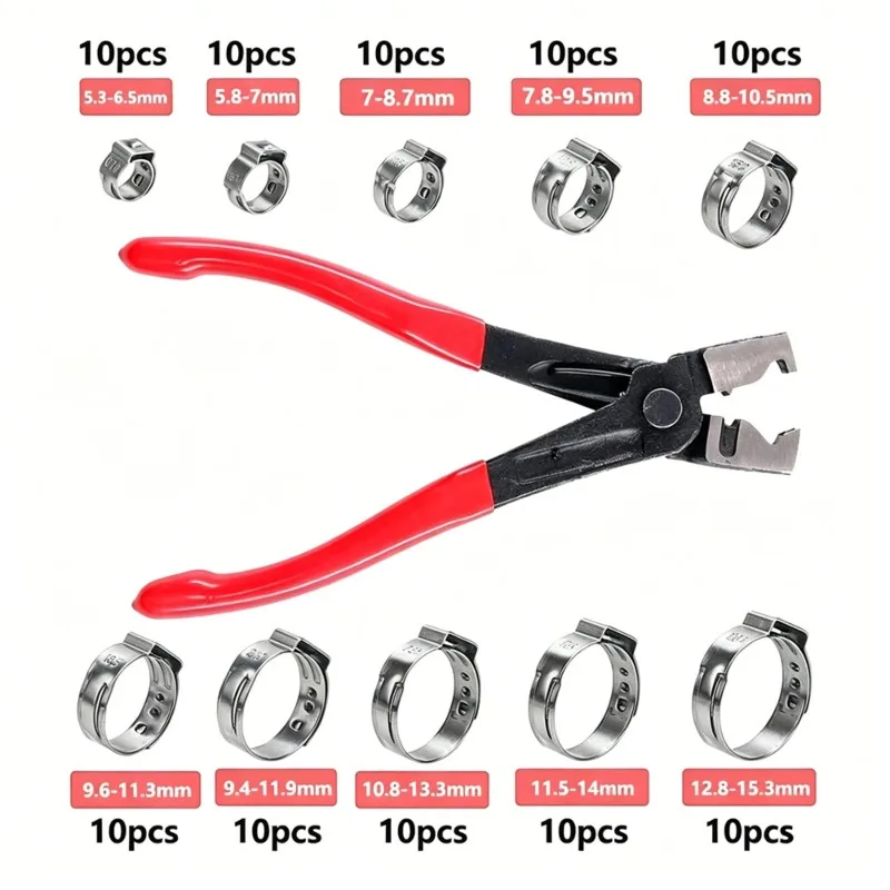 AB41-Automotive 10 Sizes Stainless Steel Fuel Line Clamps- 100PCS Single Ear Hose Clamps Assortment Kit With Pliers Included
AB41-Automotive 10 Sizes Stainless Steel Fuel Line Clamps- 100PCS Single Ear Hose Clamps Assortment Kit With Pliers Included