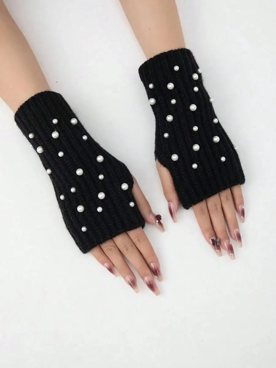 1 Pair Women's Fashion Pearl Decor Fingerless Gloves, Suitable For Autumn/Winter Warmth And Daily Wear
1 Pair Women's Fashion Pearl Decor Fingerless Gloves, Suitable For Autumn/Winter Warmth And Daily Wear