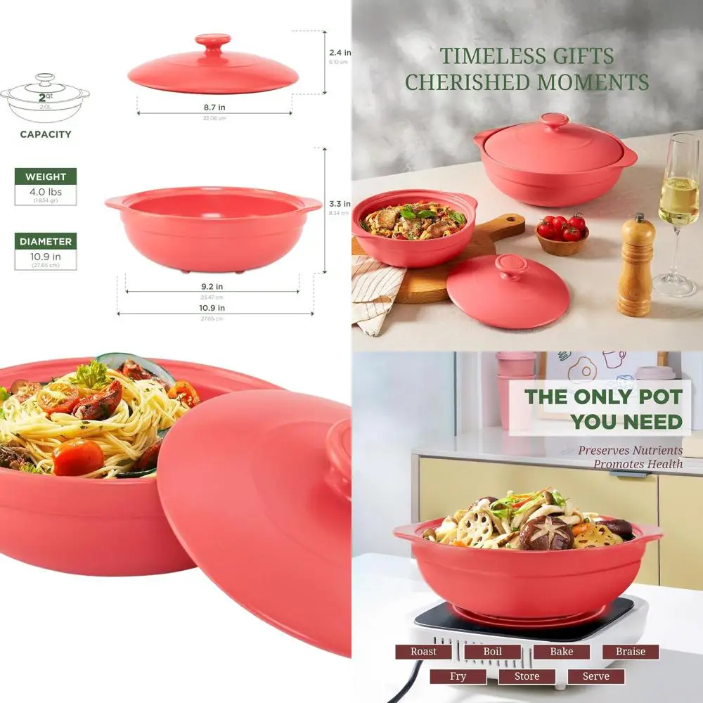 Porcelain Dutch Oven 2-Qt, Lead-Free, Oven Safe up to 482°F, Ideal for Cooking, Baking, and Serving on Gas or Infrared Stoves
Porcelain Dutch Oven 2-Qt, Lead-Free, Oven Safe up to 482°F, Ideal for Cooking, Baking, and Serving on Gas or Infrared Stoves