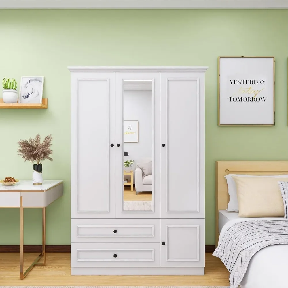 Wardrobe Closet Wooden with 3 Doors, Hanging Rods, 2 Drawers, Mirror Large Capacity Large Wardrobe Closet for Bedroom
Wardrobe Closet Wooden with 3 Doors, Hanging Rods, 2 Drawers, Mirror Large Capacity Large Wardrobe Closet for Bedroom