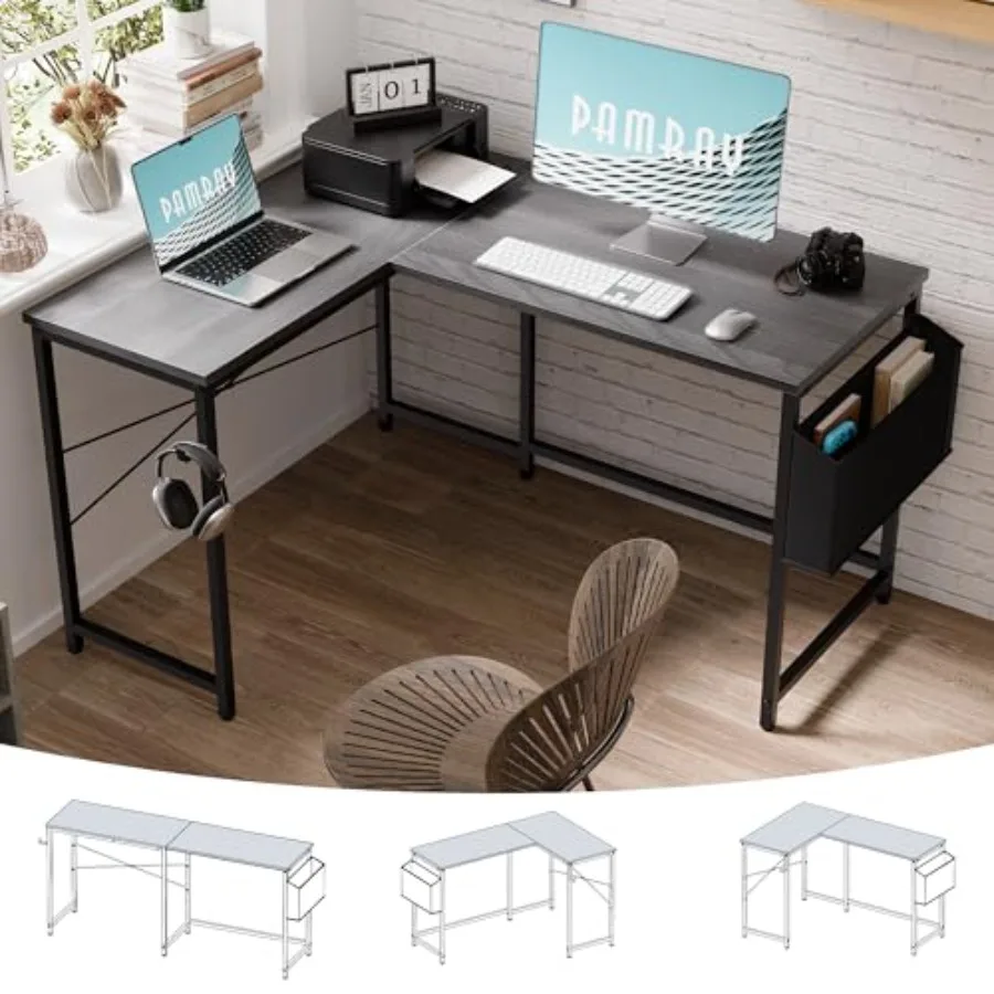 47 Inch Reversible L Shaped Gaming Desk Corner Computer Desk with Storage Bag Home Office Table for Writing Study Grey
47 Inch Reversible L Shaped Gaming Desk Corner Computer Desk with Storage Bag Home Office Table for Writing Study Grey