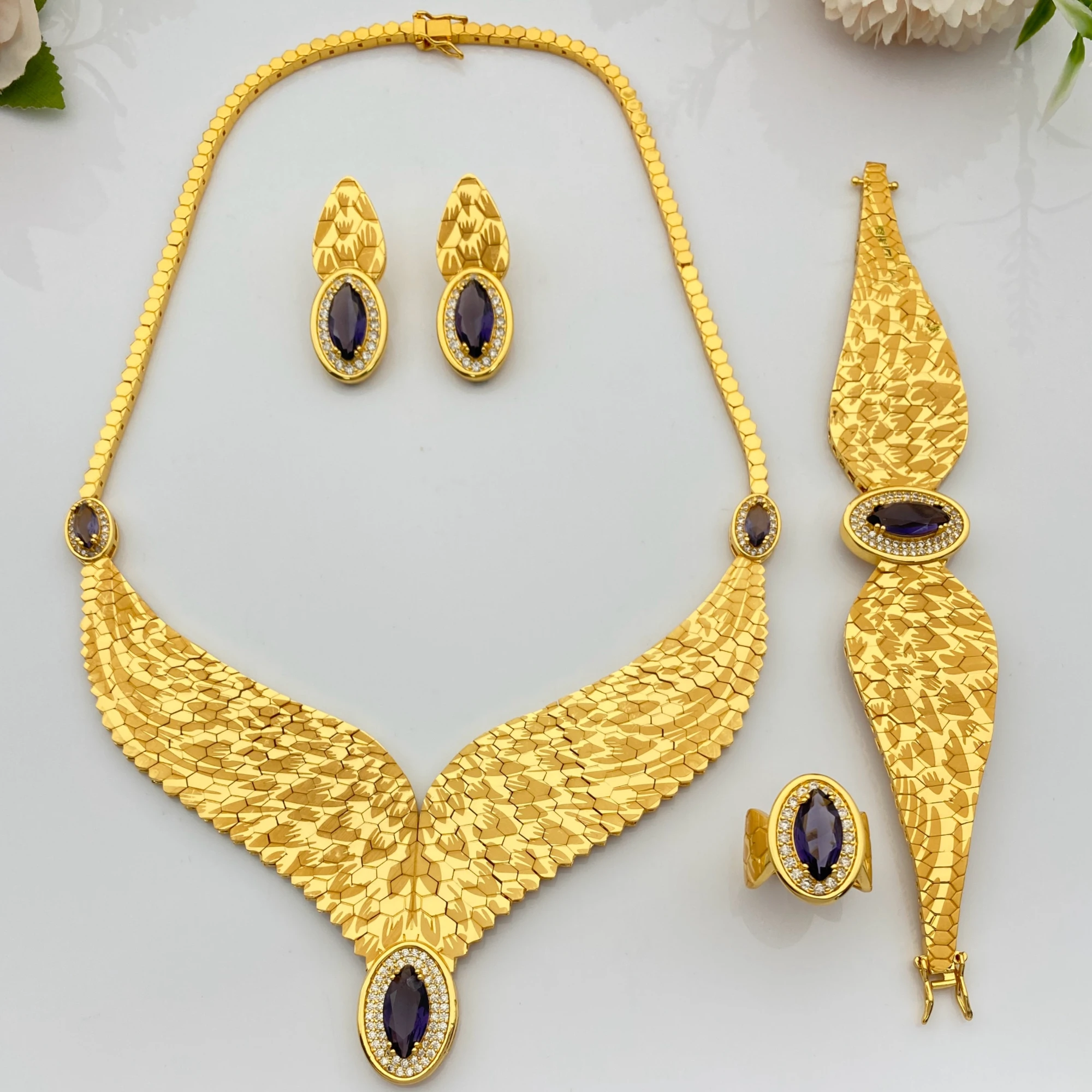 Flora Flora Jewelry Collection 4Piece Blue Zirconia Wing Set Necklace Earrings Bracelet Ring Gift for Women Wedding
Flora Flora Jewelry Collection 4Piece Blue Zirconia Wing Set Necklace Earrings Bracelet Ring Gift for Women Wedding