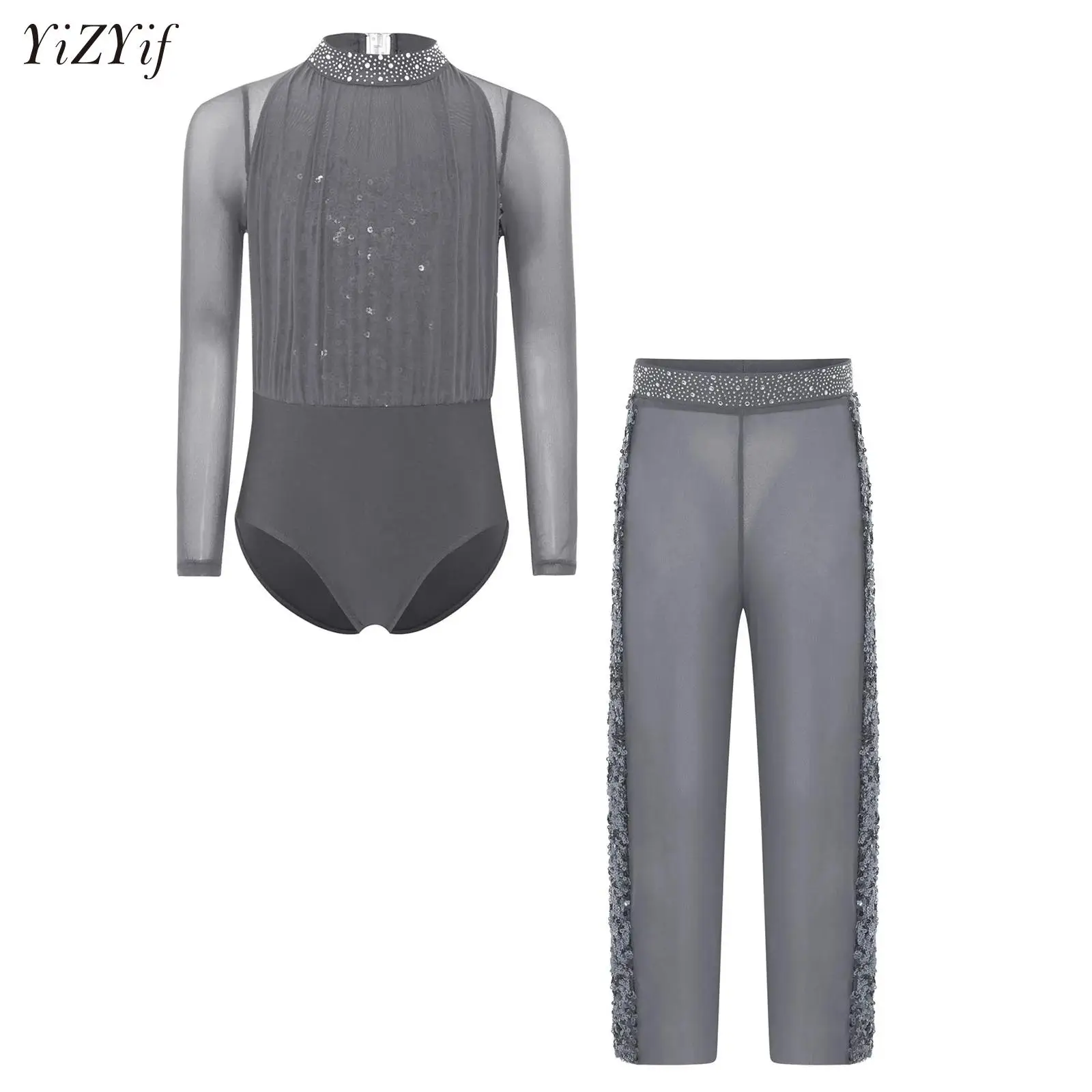 Girls Rhythmic Gymnastics Jumpsuit Figure Skating Performance Costume Sheer Mesh Long Sleeve Leotards+Pants Ballroom Dancewear 
Girls Rhythmic Gymnastics Jumpsuit Figure Skating Performance Costume Sheer Mesh Long Sleeve Leotards+Pants Ballroom Dancewear