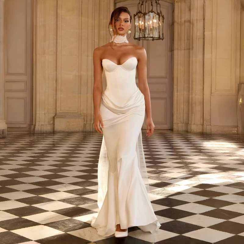 2026 New White Strapless Sweetheart Satin Mermaid Wedding Dress Sweetheart Neck Corset Bridal Gown For Women Bridal Party Formal
2026 New White Strapless Sweetheart Satin Mermaid Wedding Dress Sweetheart Neck Corset Bridal Gown For Women Bridal Party Formal