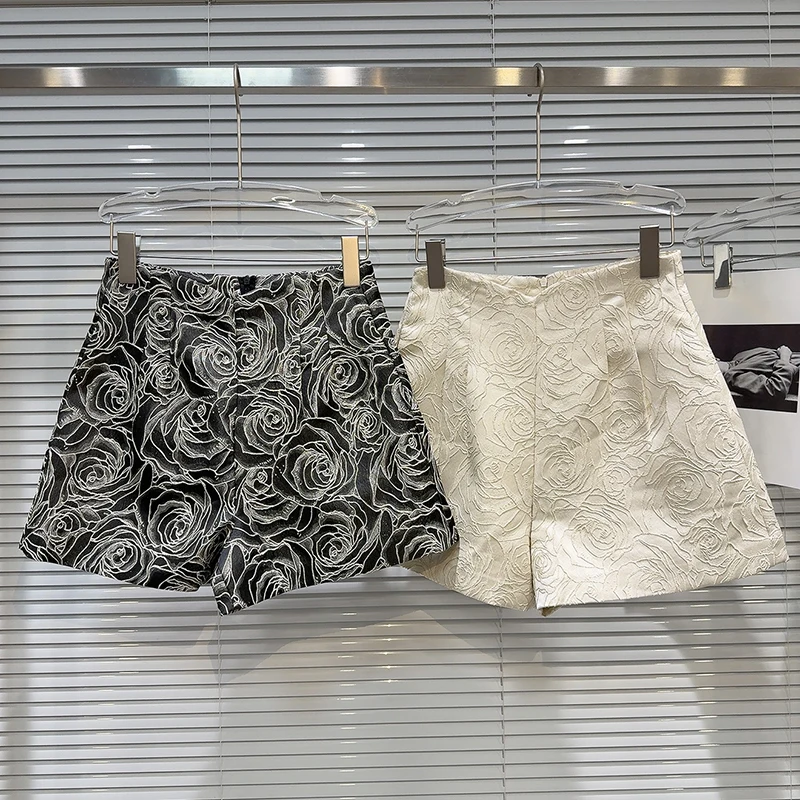 Women Fashion High Waisted Wide Leg Short Pants 2025 Summer French Style New Rose Flower Embroidery Satin Elegant Shorts
Women Fashion High Waisted Wide Leg Short Pants 2025 Summer French Style New Rose Flower Embroidery Satin Elegant Shorts