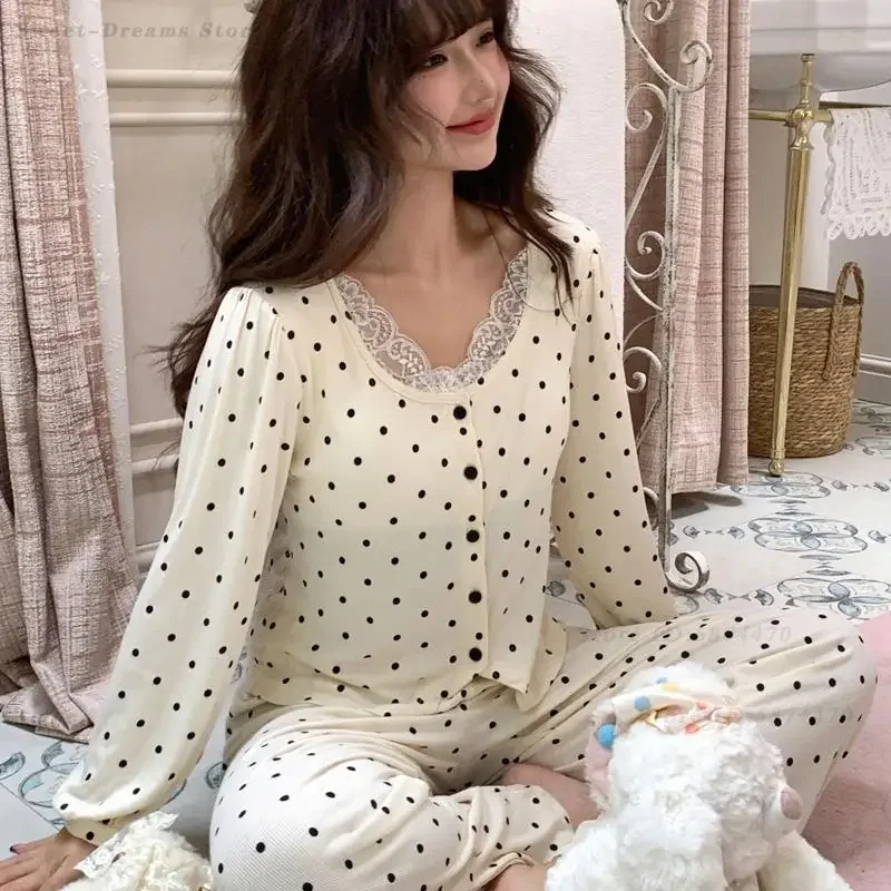 Женский милый пижамный комплект в горошек, новинка весенней коллекции, домашняя одежда для сна и отдыха, с длинным рукавом, свободный крой, повседневная домашняя одежда, Pijama Mujer
Женский милый пижамный комплект в горошек, новинка весенней коллекции, домашняя одежда для сна и отдыха, с длинным рукавом, свободный крой, повседневная домашняя одежда, Pijama Mujer