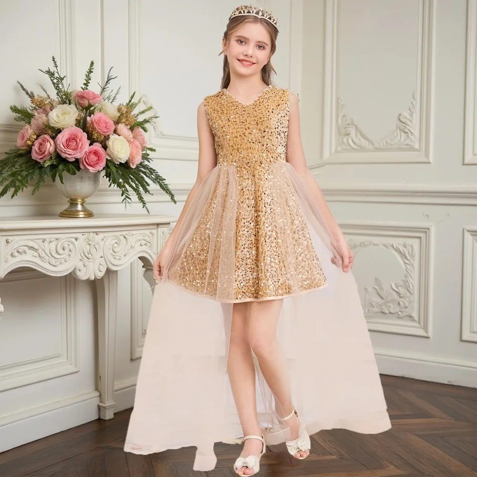 Gold Sequin Bridesmaid Girl Dress Fashion Trailing Party Evening Princess Prom Gown Birthday Wedding Princess Dress Kids Clothes
Gold Sequin Bridesmaid Girl Dress Fashion Trailing Party Evening Princess Prom Gown Birthday Wedding Princess Dress Kids Clothes