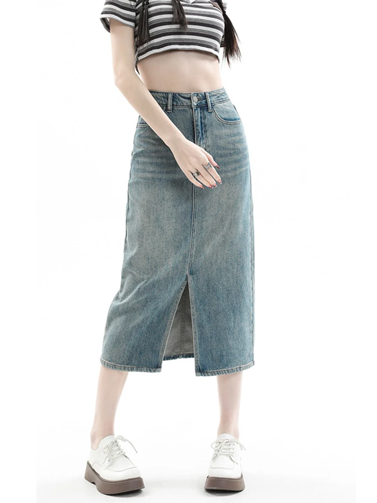 Vintage Loose Chic Skirts For Women Elegant High Waist Office Lady Long Skirt Fashion Blue Denim Skirt Female Clothing
Vintage Loose Chic Skirts For Women Elegant High Waist Office Lady Long Skirt Fashion Blue Denim Skirt Female Clothing