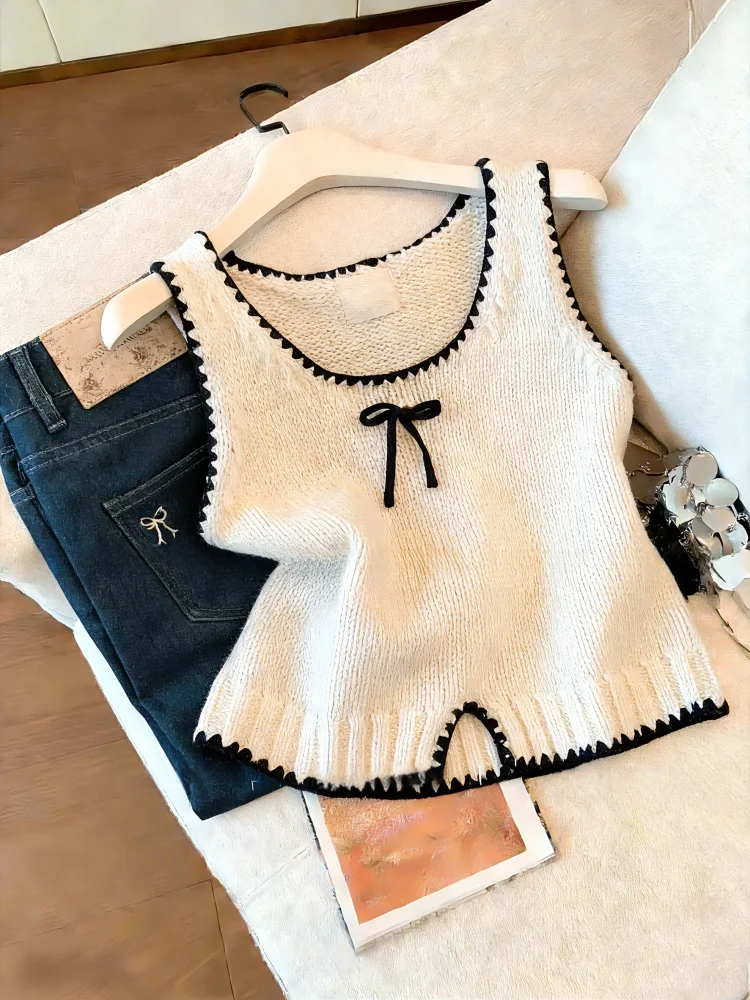 Knot Design Knitted Tube Top Women's Style Autumn Winter Fashion Color Block Silk Blend Sleeveless round Neck Short Length
Knot Design Knitted Tube Top Women's Style Autumn Winter Fashion Color Block Silk Blend Sleeveless round Neck Short Length