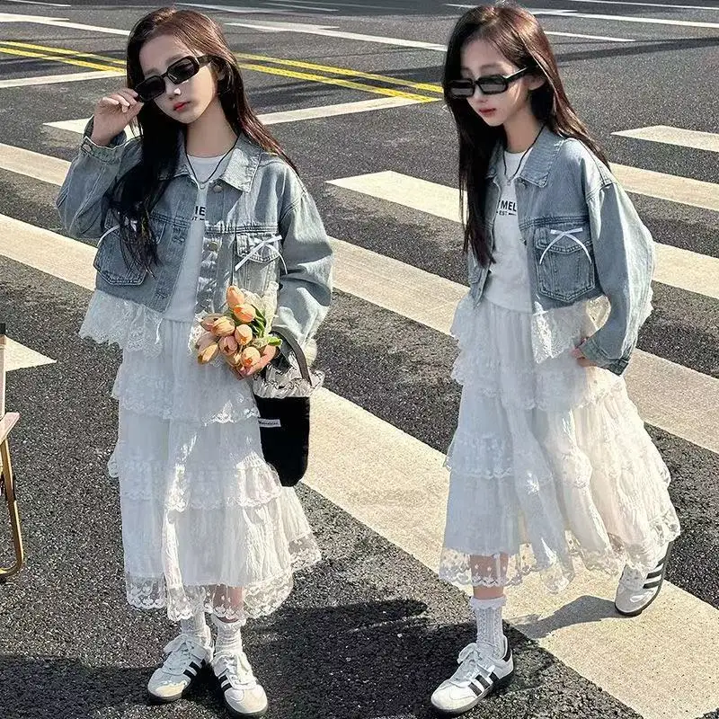 Girls' Spring Dress Set 2026 New Korean Girls' Cowboy Coat Half Body Lace Cake Skirt Two Piece Set
Girls' Spring Dress Set 2026 New Korean Girls' Cowboy Coat Half Body Lace Cake Skirt Two Piece Set