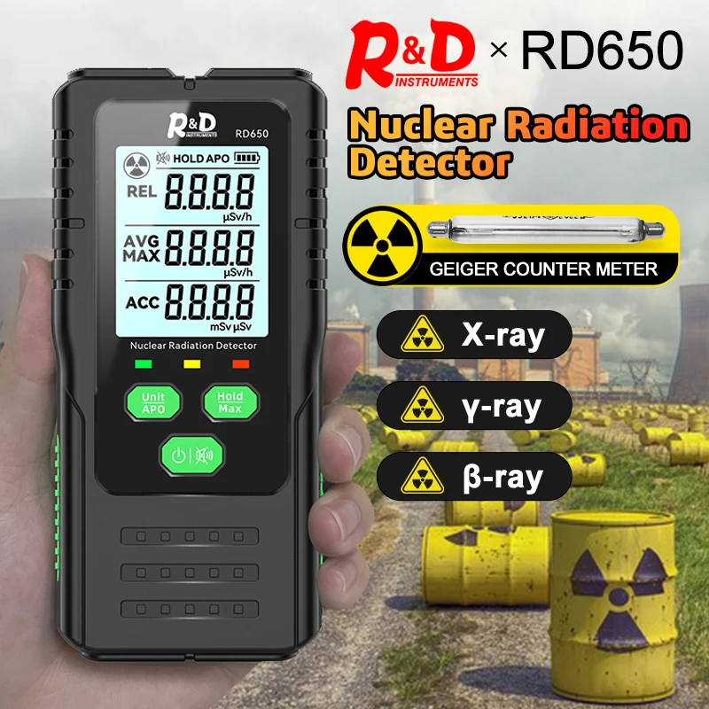 R&D RD650 Geiger counter Nuclear Radiation Detector X-ray Beta Gamma Detector Geiger Counter Dosimeter Radioactivity Tester
R&D RD650 Geiger counter Nuclear Radiation Detector X-ray Beta Gamma Detector Geiger Counter Dosimeter Radioactivity Tester