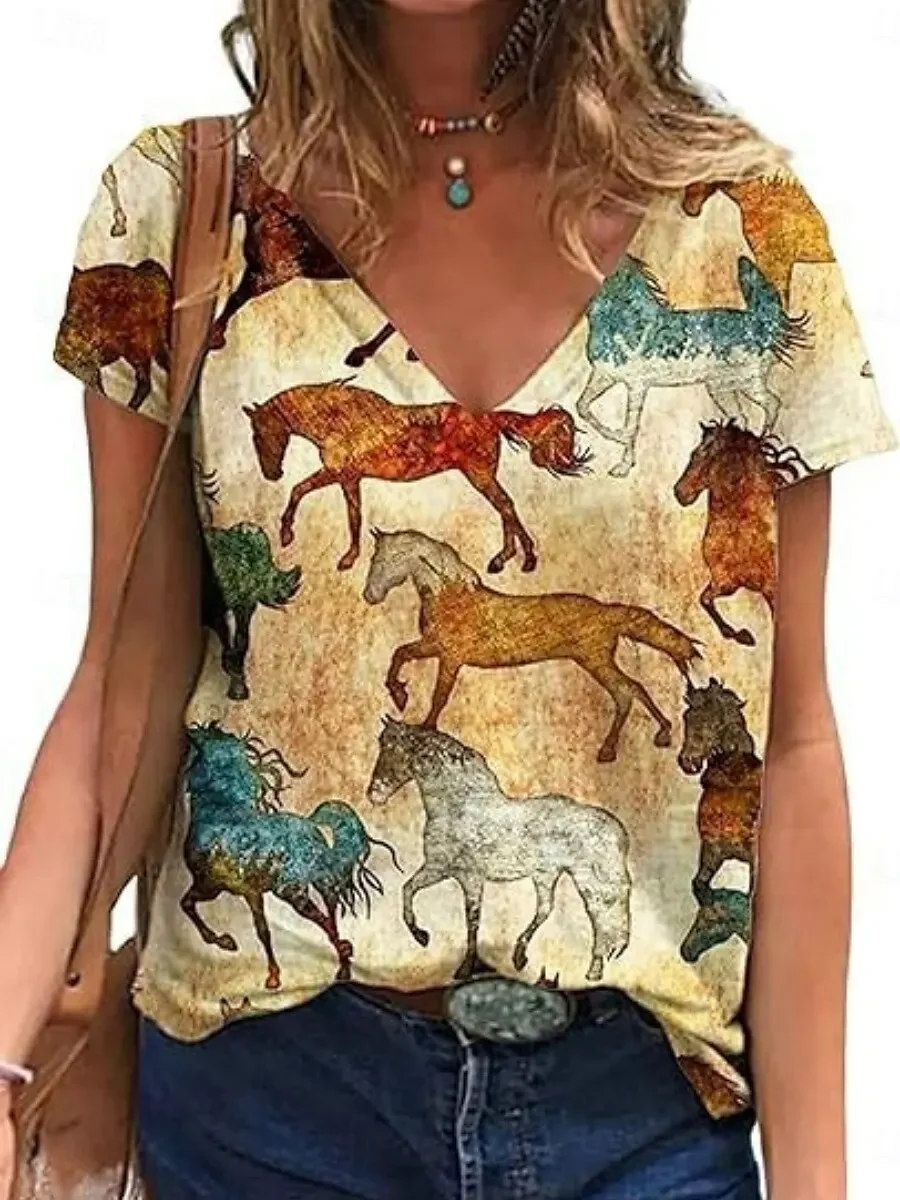 Vintage Women's T-shirt Horse Print Female Short Sleeve Clothes Harajuku Tee Ladies T Shirt Plus Size Top T shirt Women Clothing 
Vintage Women's T-shirt Horse Print Female Short Sleeve Clothes Harajuku Tee Ladies T Shirt Plus Size Top T shirt Women Clothing