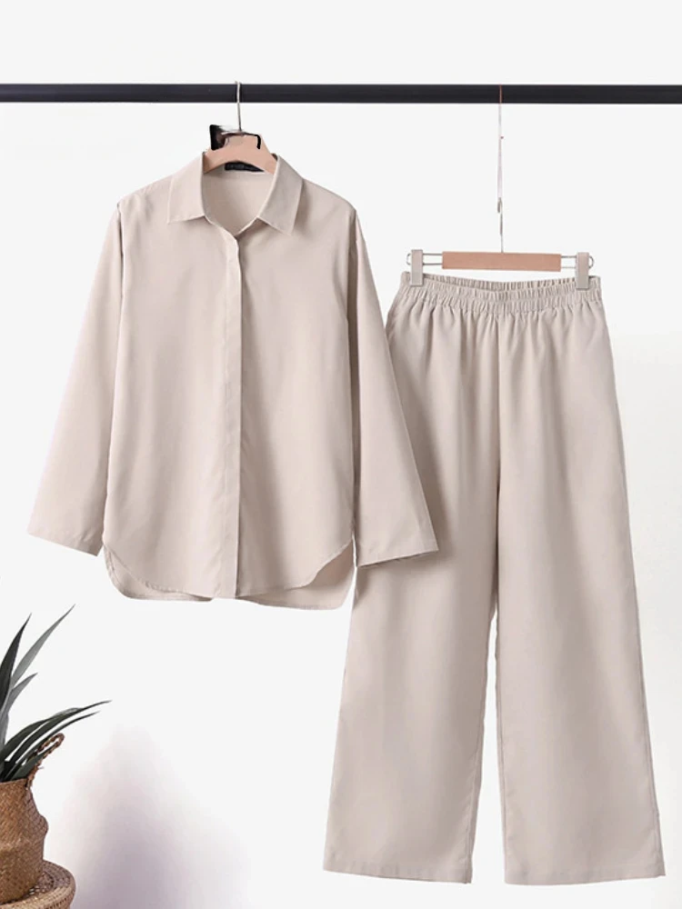 Spring Summer Women's Pant Set Office Lady Lapel Long Sleeved Casual Shirt Vintage Loose Solid Color Wide Leg Simplicity 2-piece
Spring Summer Women's Pant Set Office Lady Lapel Long Sleeved Casual Shirt Vintage Loose Solid Color Wide Leg Simplicity 2-piece
