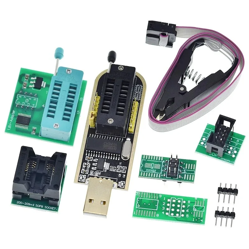 CH341B programmer complete set of 24/25 series USB programming modules+SOI C8 SOP8 test clip
CH341B programmer complete set of 24/25 series USB programming modules+SOI C8 SOP8 test clip