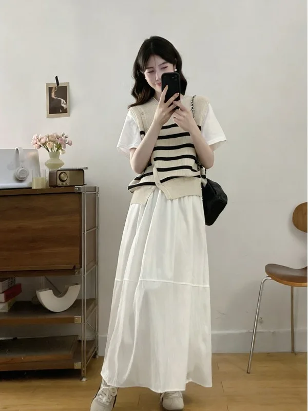 Slimming plus Size Women's Korean Style Patchwork Short Sleeve Dress And Top Set Summer Casual Versatile High Waist A-Line Dress
Slimming plus Size Women's Korean Style Patchwork Short Sleeve Dress And Top Set Summer Casual Versatile High Waist A-Line Dress