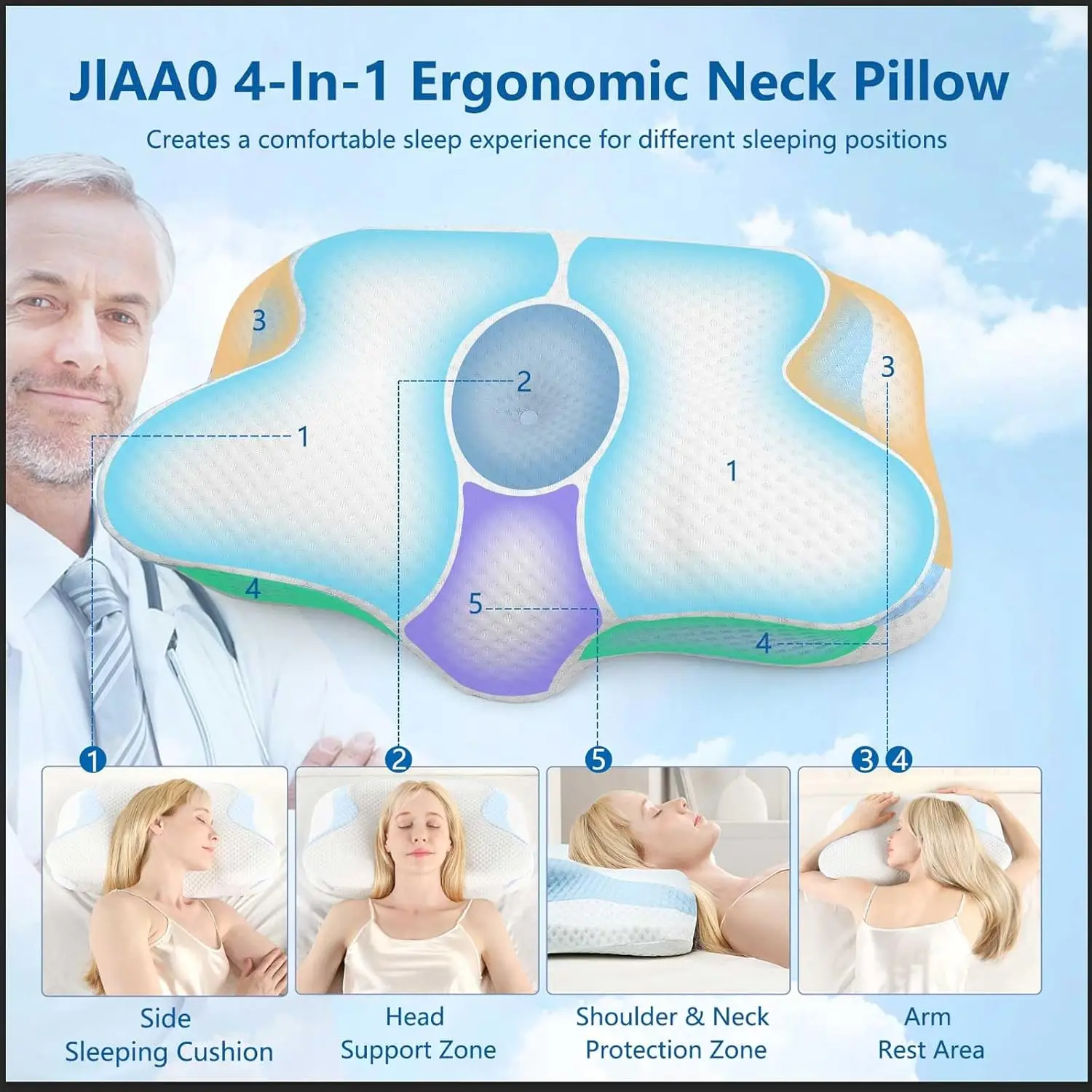 Подушка для шеи для облегчения боли в шее, эргономичный дизайн, регулируемая высота, 3D-сетчатый чехол, удобный для всех позиций сна
Подушка для шеи для облегчения боли в шее, эргономичный дизайн, регулируемая высота, 3D-сетчатый чехол, удобный для всех позиций сна